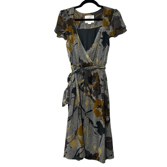 ANTHROPOLOGIE MAEVE 100% Silk Gray Faux Wrap Dress Sz 4 - Picture 1 of 7